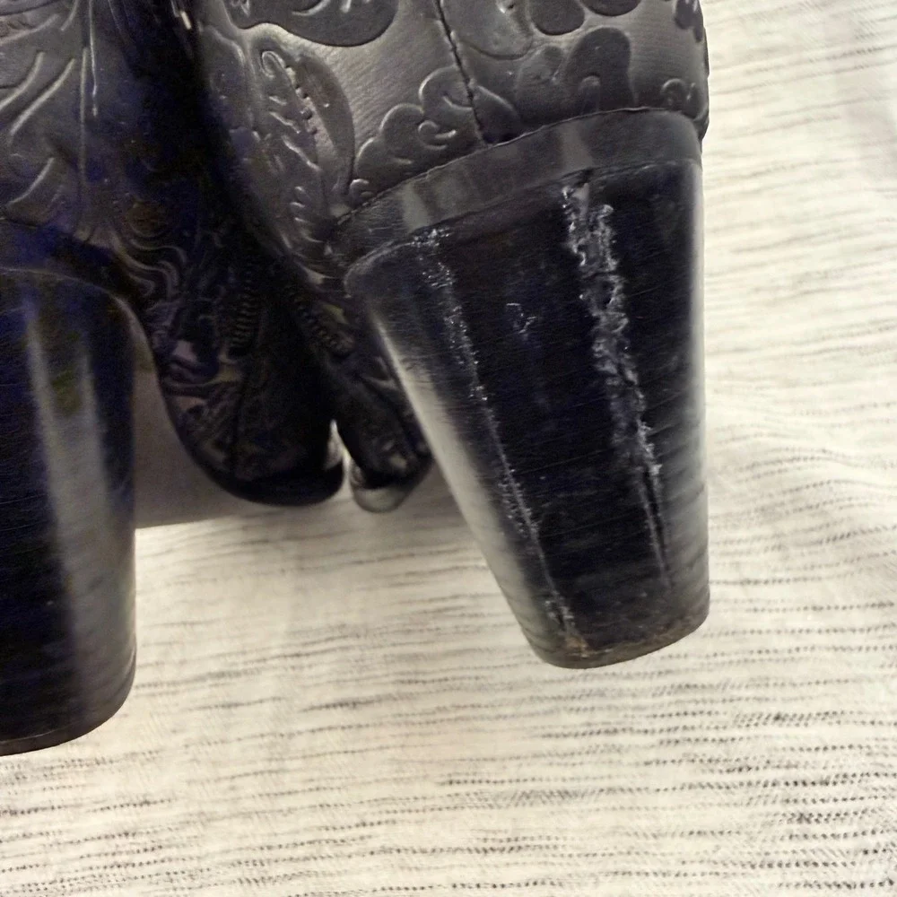 Jeffrey Campbell‎ Free People Black Leather Jacquard Embossed Ankle Boots 10